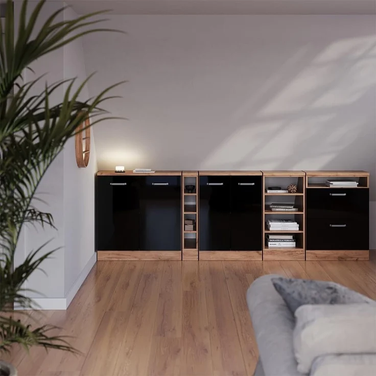 Küchenschrank für Dachschrägen R-Line Schwarz Hochglanz 120 cm 2er Set Schrankkorpuss 60 cm Tiefe Vicco – Bild 2
