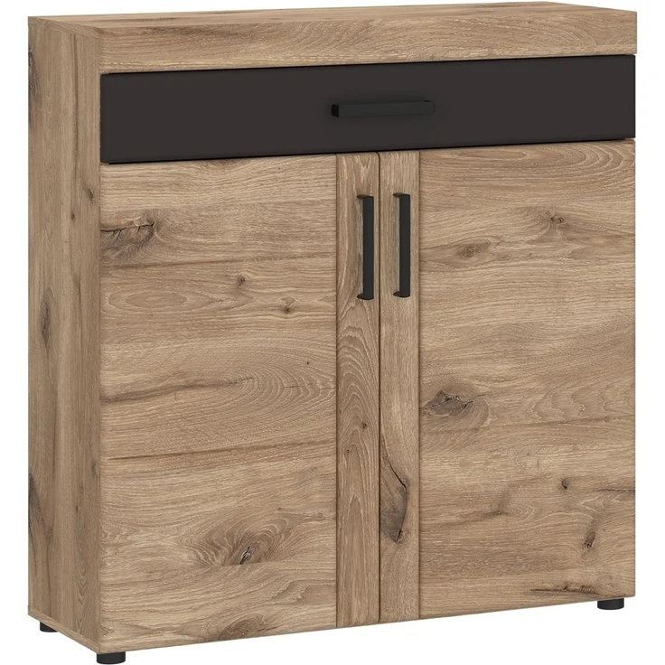 Schuhkommode >GRANO< 2 Türen, 1 Schub, Viking Eiche Dekor / Kosmos Grau - 93x100x38 (BxHxT) – Bild 1