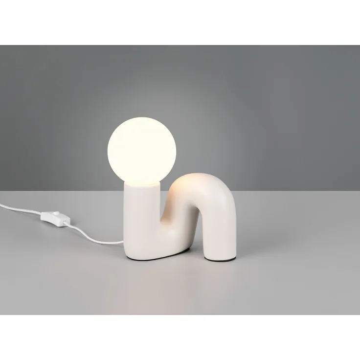 LED Tischlampe Keramik Grau, Glas Weiß, Höhe 21,5cm