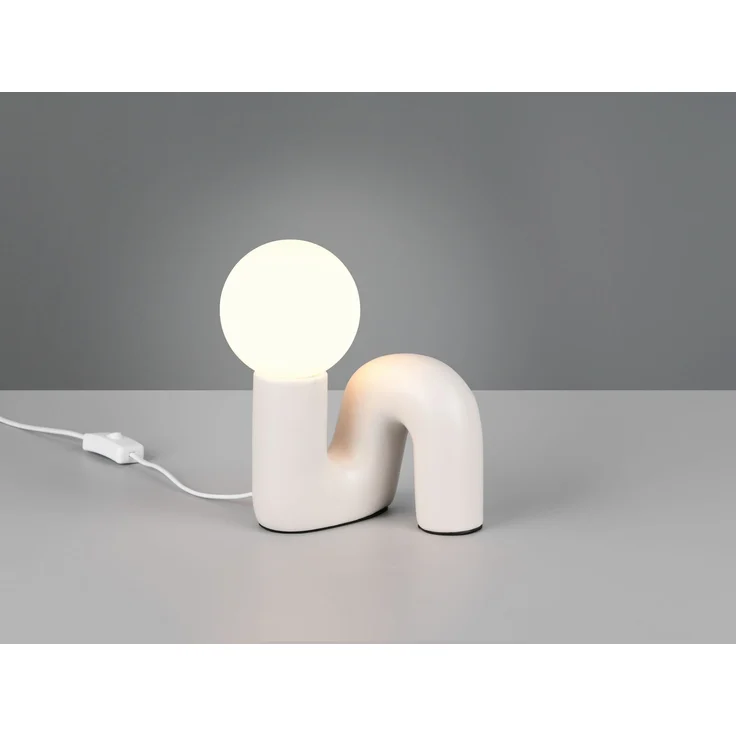 LED Tischlampe Keramik Grau, Glas Weiß, Höhe 21,5cm – Bild 1