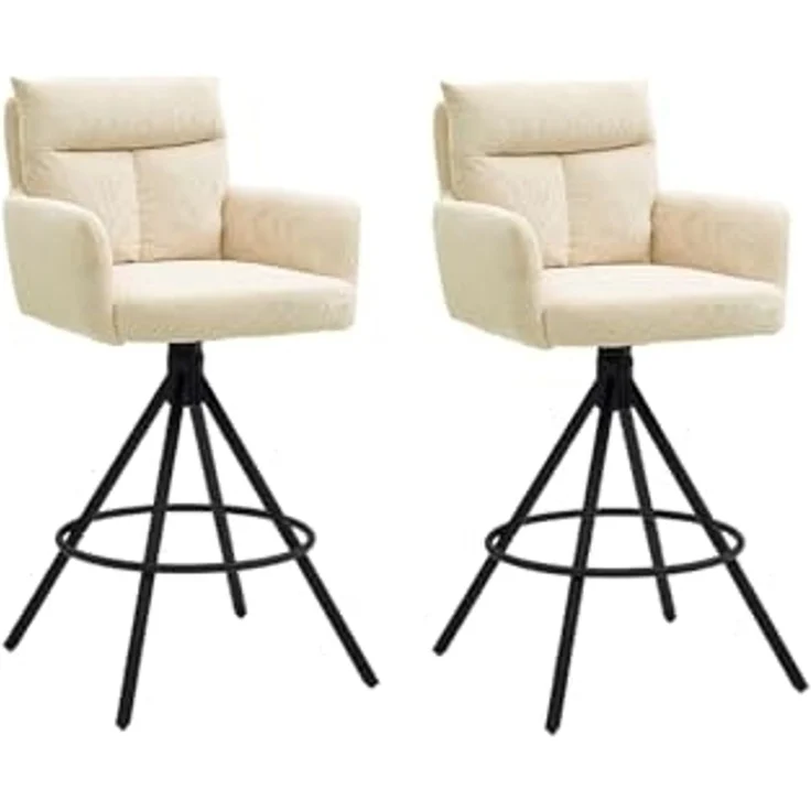 Stolkom Sp.z.o.o. Bistrostuhl Barhocker SOFIA, H 103 cm, Hellbeige, Cord, (2 St), 180 Grad drehbar mit Rückholfunktion – Bild 1