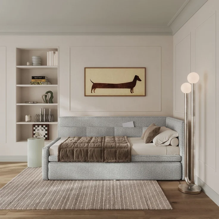 Selsey 'Nesmi' Polsterbett mit Bettkasten, Webstoff Hellblau, 90x200 cm – Bild 3