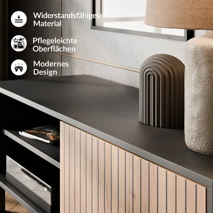 Planetmöbel TV-Board LIORA TV-Schrank 120 cm (TV-Schrank für Wohnzimmer, stehend), Fernsehschrank ideal für Fernseher bis zu 55 Zoll – Bild 3