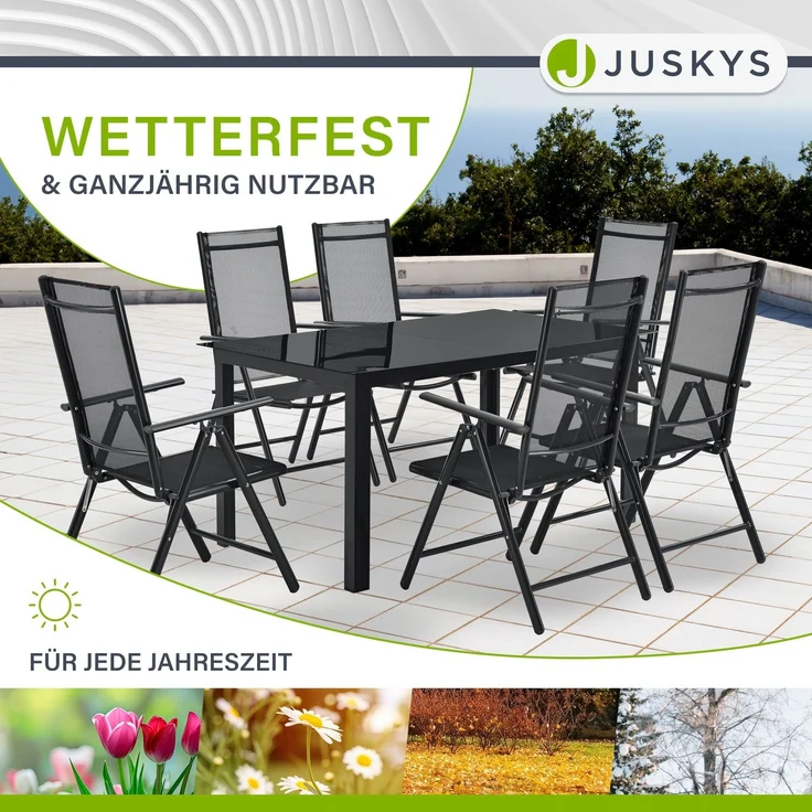 Juskys Aluminium Gartengarnitur Milano Gartenmöbel Set mit Tisch und 6 Stühlen Dunkel-Grau mit schwarzer Kunstfaser Alu Sitzgruppe Balkonmöbel – Bild 8