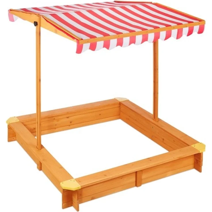 Relaxdays Sandkasten mit Dach, Tannenholz natur / rot, 117 x 117 x 117 cm – Bild 10