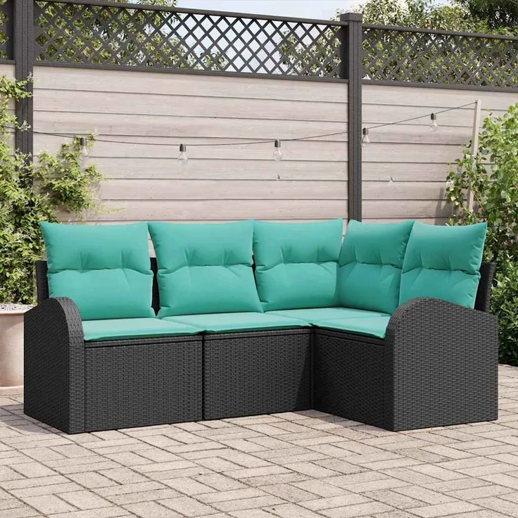 vidaXL Gartensofa-set 4 Stk. Schwarz und Türkis Poly-Rattan 3354695