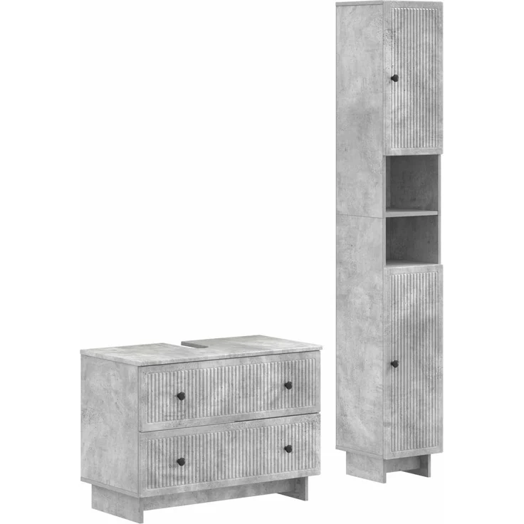 vidaXL 2-teiliges Badezimmer Schrank Set EDE Betongrau Holzwerkstoff 3417498 – Bild 2