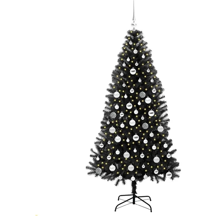 vidaXL Weihnachtsbaum mit LED-Beleuchtung Schwarz 180 cm PVC und Stahl 3396483 – Bild 3