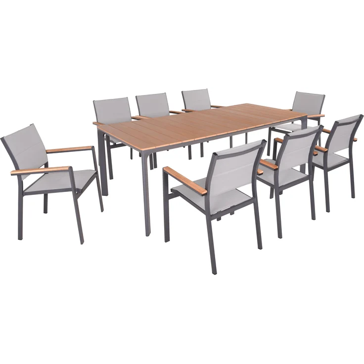 Garten-Sitzgruppe KIRA 9-tlg. - Kunststoff, Braun | Gartenmöbel-Set Gartengarnitur Garten-Essgruppe mit Stühlen und Esstisch – Bild 1