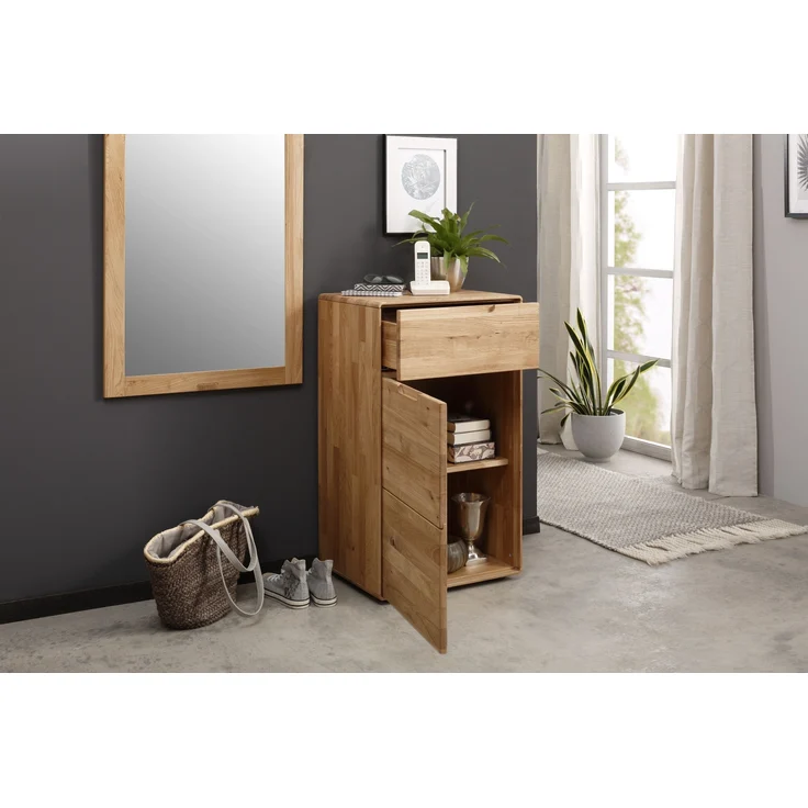 Hochkommode >KM-0663< 1 Tür, 1 Schub, Wildeiche massiv geölt - 51x91x40cm (BxHxT) – Bild 3