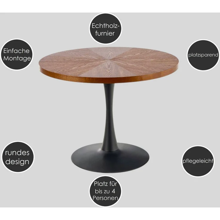 designimpex Esstisch HAW-333 rund Walnuss Wenge Schwarz Echtholzfurnier Esszimmer 100x75 cm, Esstisch, Esszimmertisch, Tisch, Ausziehtisch, Küchentisch, Esszimmer – Bild 4