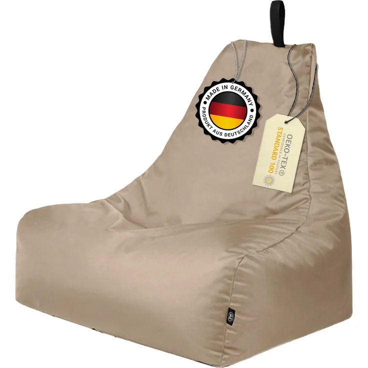 PATCH HOME Lounge Sessel Sitzsack– XXL – Beige, bequemer Sitzsack aus Luxus-Polyester-Gewebe, bereits befüllt