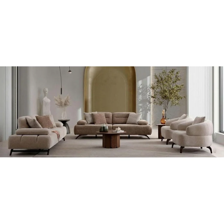 JVmoebel Polstergarnitur Moderner Wohnzimmer Möbel Beige Holzgestell Komfortabel, (4-tlg), Made in Europa – Bild 1