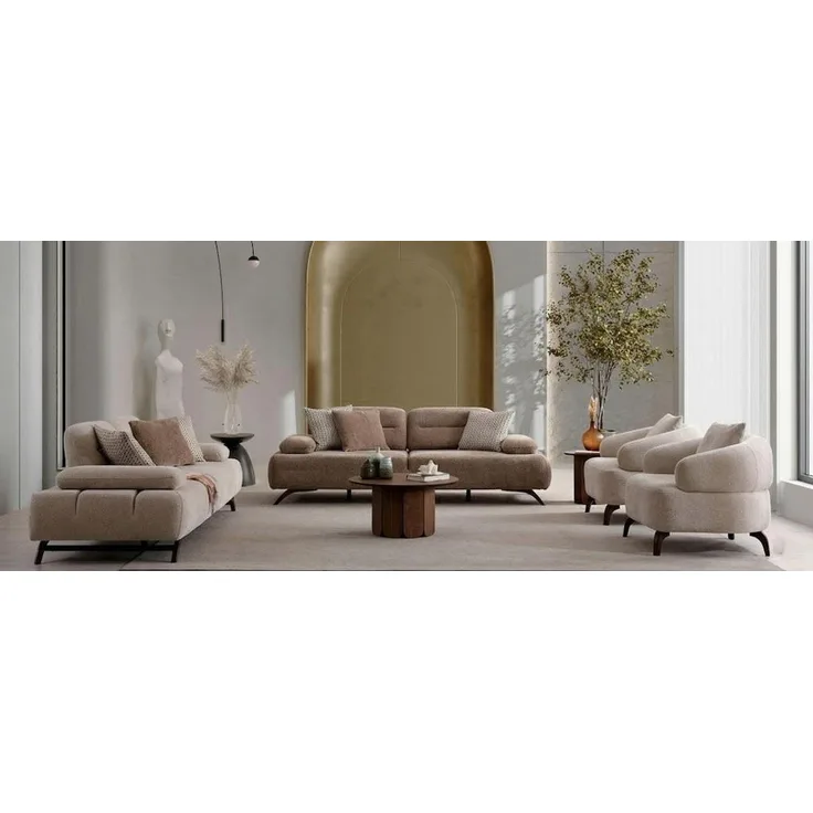 JVmoebel Polstergarnitur Moderner Wohnzimmer Möbel Beige Holzgestell Komfortabel, (4-tlg), Made in Europa