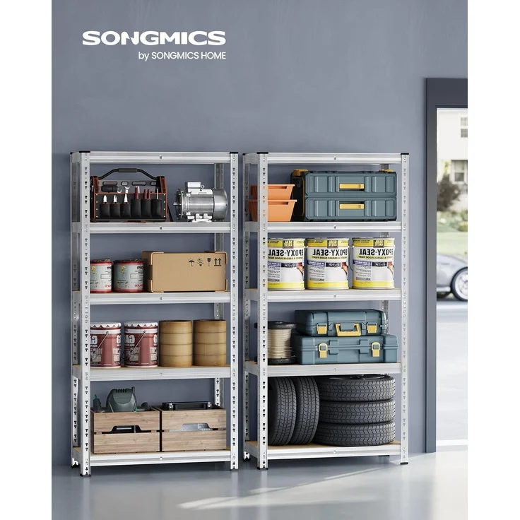 SONGMICS Schwerlastregal, 2er Set, Kellerregal, 40 x 90 x 180 cm, bis 875 kg belastbar, einfache Montage, Lagerregal, verstellbare Ablagen, Lagerregal, silbern – Bild 3