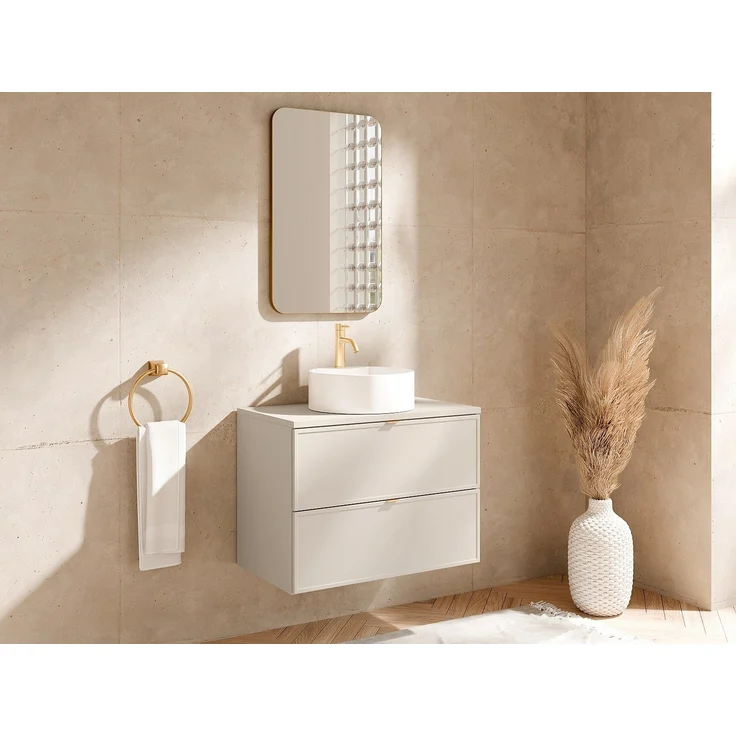 Vente-unique - Hängender Waschtischunterschrank mit Ablageplatte – Beige – B80 cm – ONDIL – Bild 2