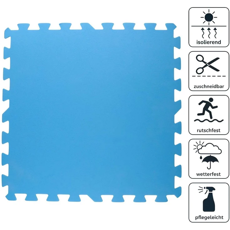 BURI SUMMER Poolmatte 36er Set | 50x50 cm pro Matte | 9,00 m² Gesamtfläche | Blau | Rutschfeste Bodenfliesen für Pool, Whirlpool, Garten & Fitness | 4 mm dick | Erweiterbares Stecksystem – Bild 4