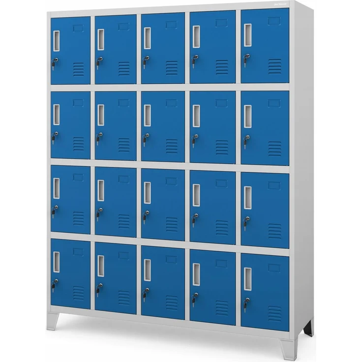 Jan Nowak Umkleideschrank 5B4A Fächerschrank Schließfachschrank mit 20 Fächern Wertfachschrank Metall Pulverbeschichtung 172 x 136 x 45 cm (H x B x T) (Hellgrau-Blau)