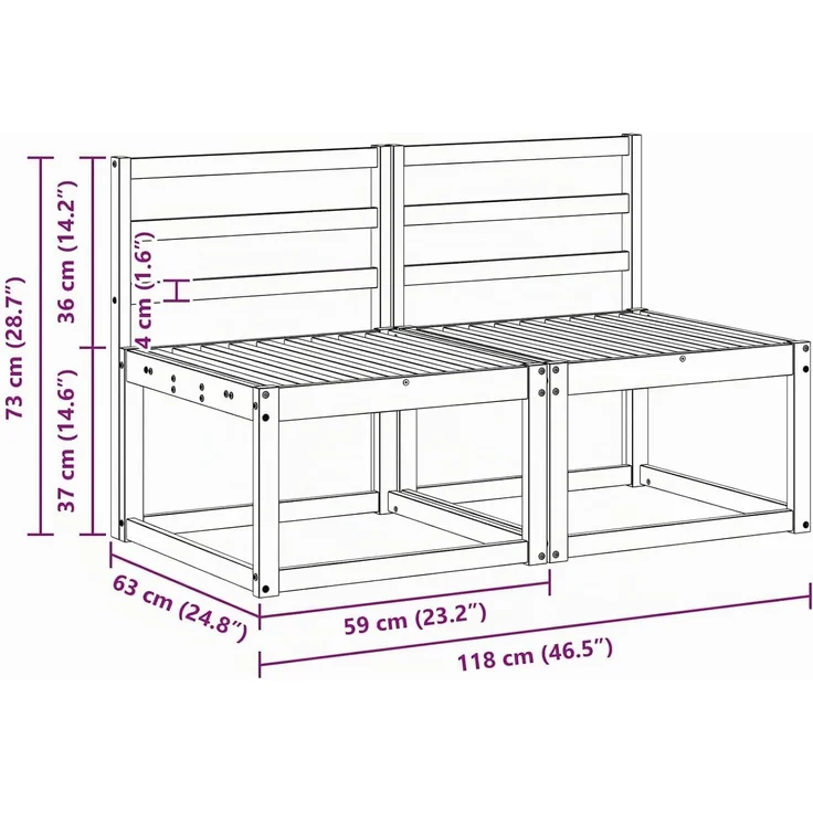 vidaXL 2 Stück Outdoor Mittelsofa Massivholz Akazie Natur 900458 – Bild 3