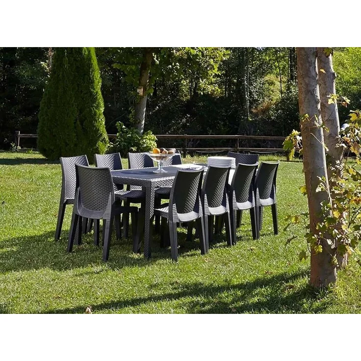Dmora - Außentisch Roma, ausziehbares rechteckiges Esszimmerregal, ausziehbarer Gartentisch mit Rattan-Effekt, 100 % Made in Italy, 150/220 x 90 x 72 cm, Anthrazit – Bild 5