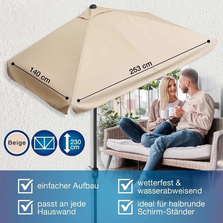 EASYmaxx Sonnenschirm rechteckig, 230 x 140 cm für Balkon und Terasse, mit praktischer Handkurbel & Sonnenschutz UV-Schutz 40+ – Bild 3