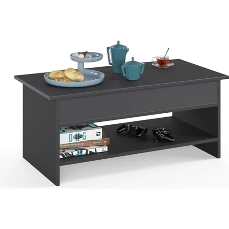 KOMTO Couchtisch Höhenverstellbar Wohnzimmertisch mit Stauraum Aufklappbar Sofatisch (Kaffeetisch Stubentisch, Spanplatte, Coffee Table Tokyo 98,4 x 50,4 x 48 cm) – Bild 6