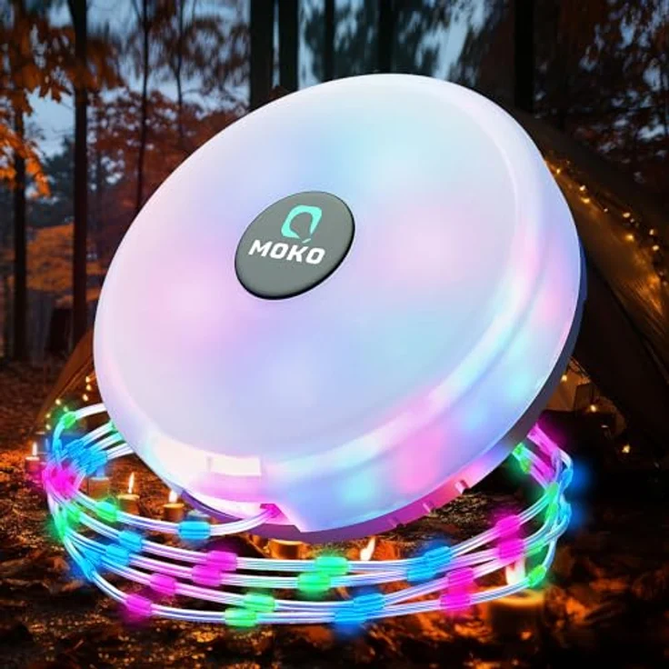 MoKo Camping Lichterkette, 3-in-1 Tragbare Wiederaufladbare LED Lichterkette mit 8 Beleuchtungsmodi, Wasserdichte Campinglampe und Taschenlampe für Outdoor und Zeltdekoration – Bild 1