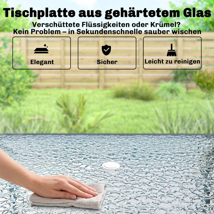 Gartenmöbel Set Sitzgruppe 119 x 68cm Glastisch mit 6 Klappstühlen Sonnenschirm Wasserwellenmuster Grau--Grau--70x68x119cm--YOUDENOVA – Bild 10