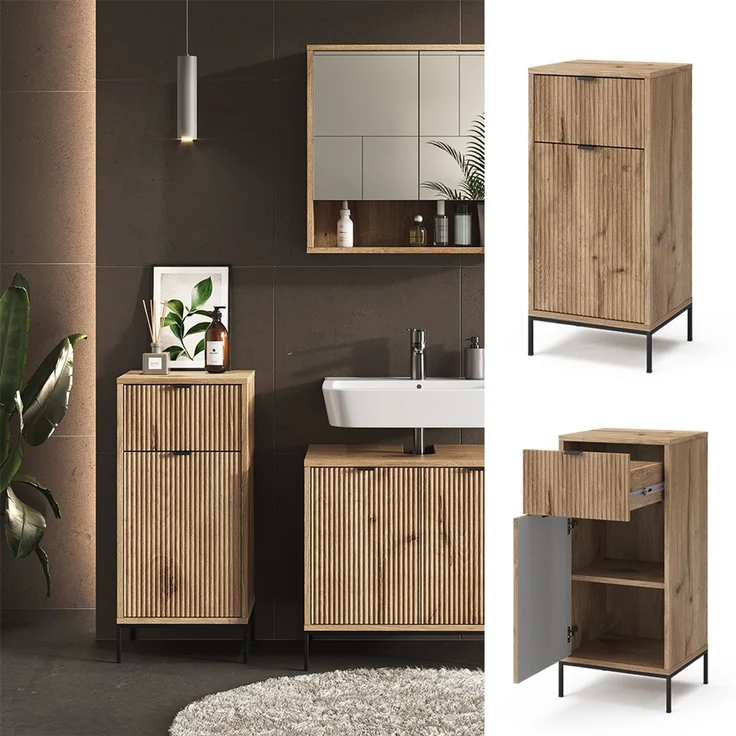 Badschrank Eliza Viking Oak 40 x 87 cm mit Tür und Schublade Vicco – Bild 2