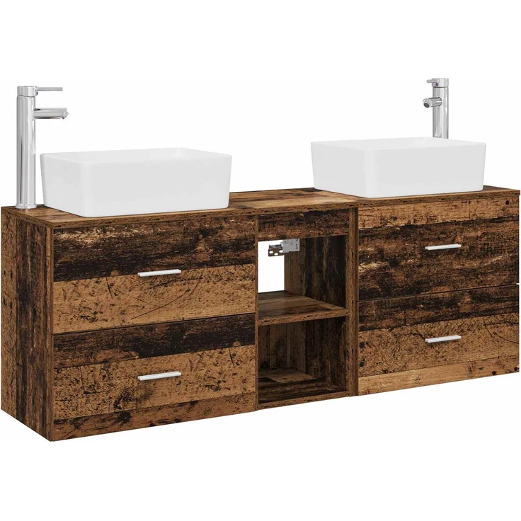 vidaXL Badezimmerschrank-Set 3 stk. Altholz 136 x 35 x 80 cm 3405857 – Bild 2