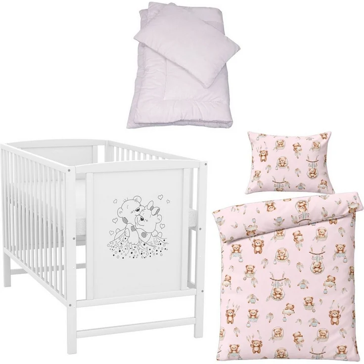 Baby-Delux Komplettbett Babybett Mia Komplettset, 7-tlg, Kinderbett 60x120 cm weiß, Bettset verschiedene Designs – Bild 1