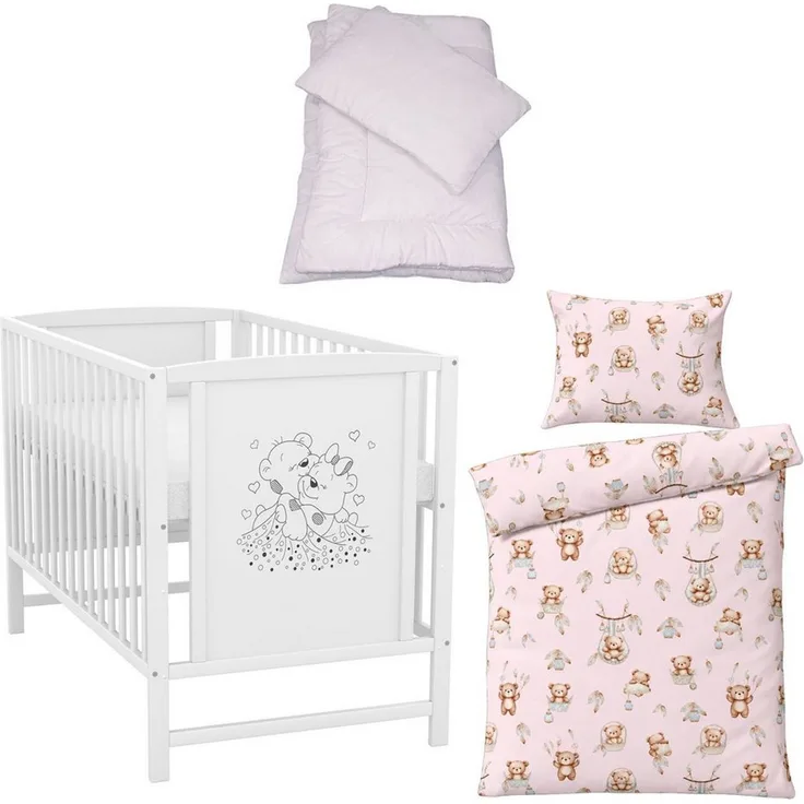 Baby-Delux Komplettbett Babybett Mia Komplettset, 7-tlg, Kinderbett 60x120 cm weiß, Bettset verschiedene Designs