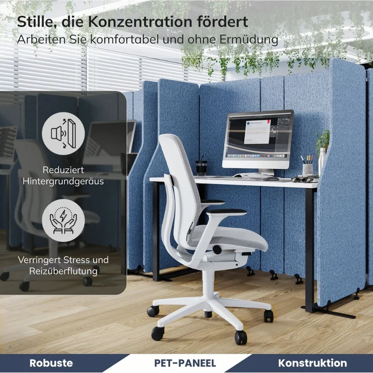 Akustik-Trennwand mit Schalldämmung PEOLT - 145x260x1,8cm Blau | Stellwand Büro Raumteiler Office-Akustikwand Sichtschutz freistehend – Bild 4