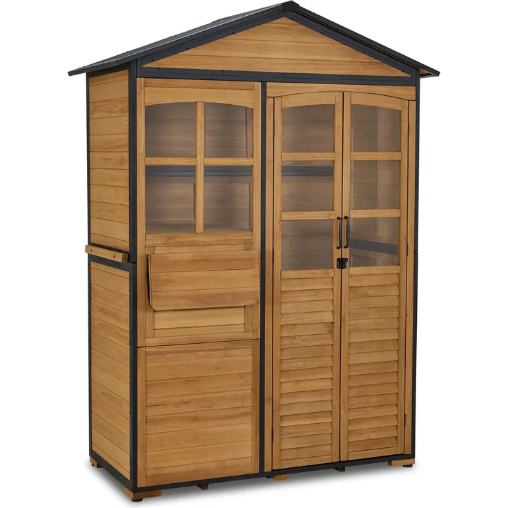 M MCombo Gartenschrank Metgallgestell, Gartenhaus Holz 0937 (Natur)