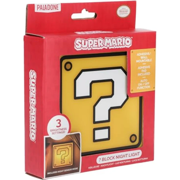 Paladone Super Mario Frageblock Nachtlicht, automatischer Nachtsensor, tragbar mit Wandaufkleber, 10 cm Quadratisch, offiziell lizenziert von Nintendo – Bild 5
