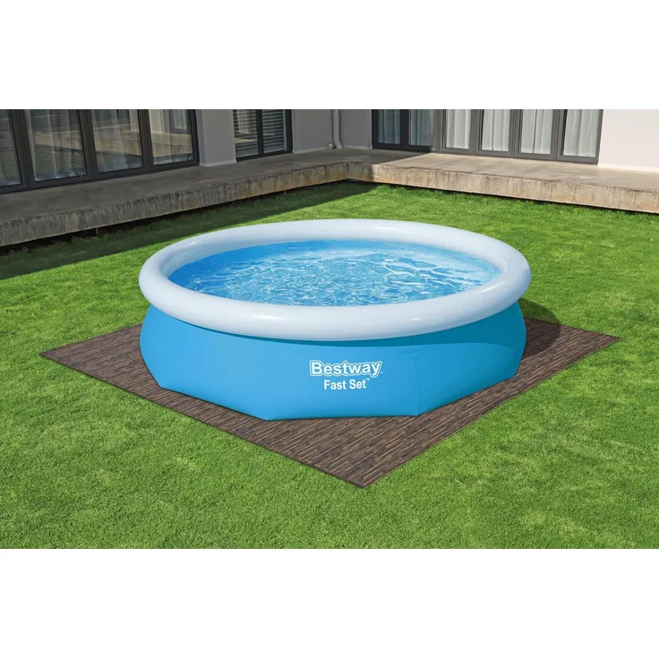 Pool-Bodenschutzfliesen Set 12 Stück á 50 x 50 cm, Holz-Optik (Palisander) – Bild 2