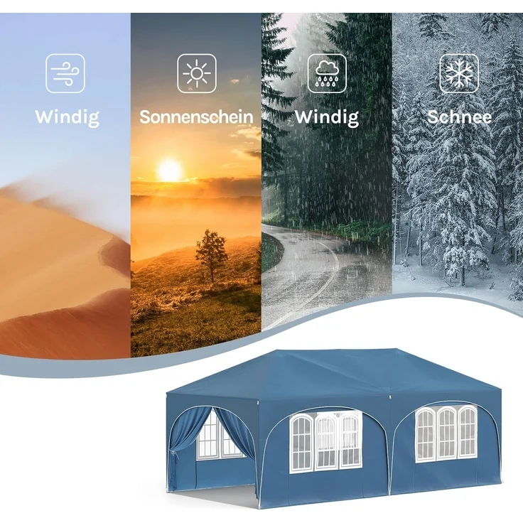 WOLTU Pavillon, Faltpavillon 3x6 m, mit 6 Seitenwänden, Partyzelt wasserabweisend UV-Schutz 50+, höhenverstellbarer Gartenpavillon, mit Tragetasche, für Outdoor Garten Camping Blau – Bild 3