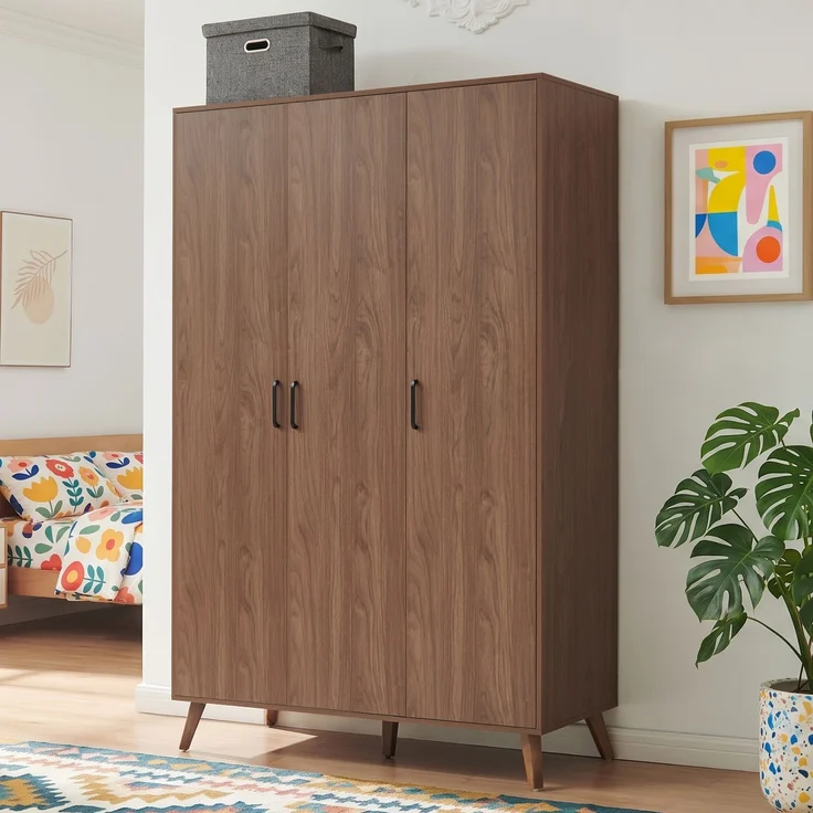Kleiderschrank Norg 191x120x52 cm 3 Türen 4 Fächer Walnussoptik [en. casa] – Bild 1