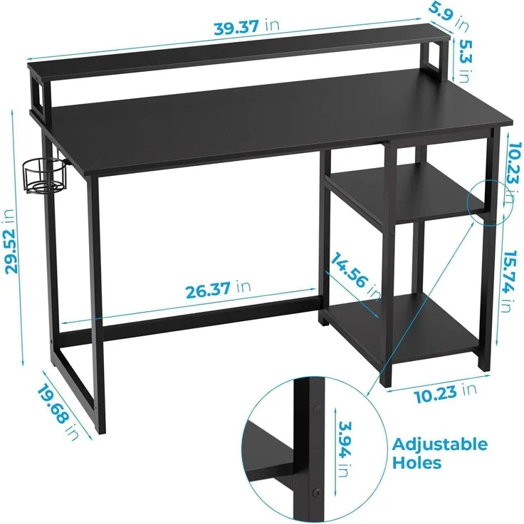 Schreibtisch 100x50 cm Schwarz Gaming Tisch PC Computertisch Monitorständer – Bild 3