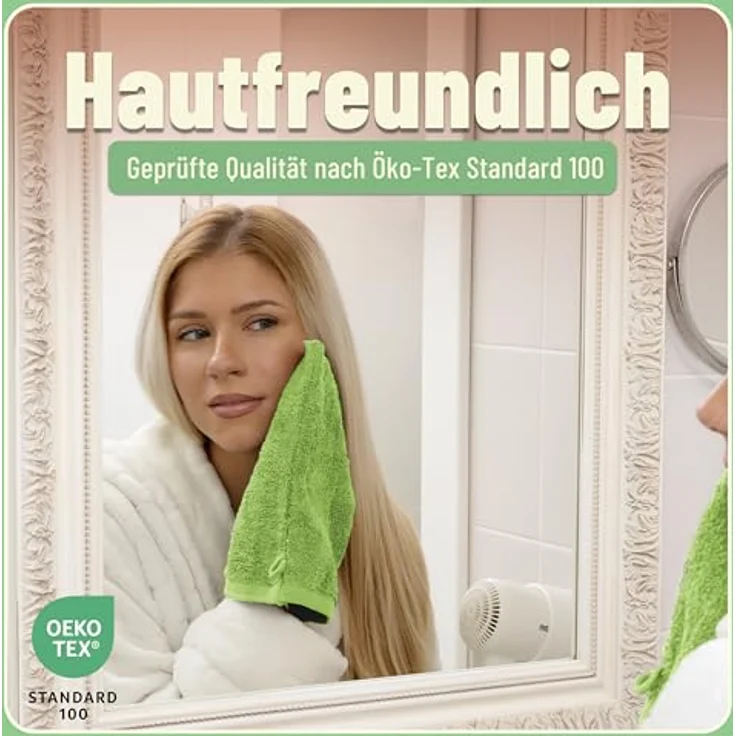 Green Mark Handtuch-Set mit 10 Teilen – 100% Baumwolle – 4 Handtücher 50×100 cm, 2 große Duschtücher 70×140 cm, 2 Gästetücher 30×50 cm und 2 Waschhandschuhe – Apfelgrün – Bild 6