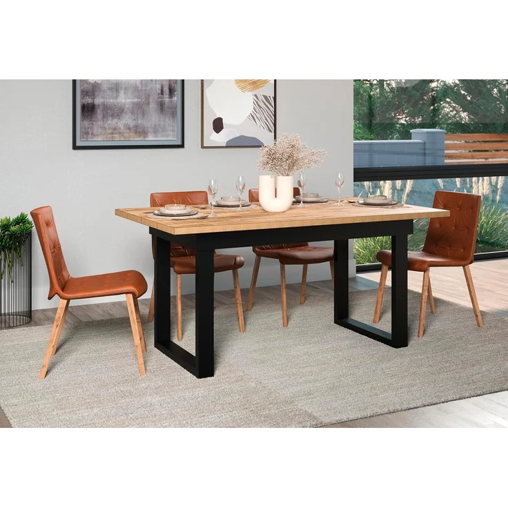trendteam smart living - Enna - Esstisch - Mango/Schwarz - Esszimmertisch mit 3,2 cm starker Platte und Metallfüßen - (BxHxT) 160 × 76 × 90 cm - Industrial Style – Bild 3