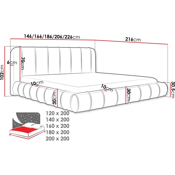 Polsterbett Slim XI (Farbe: Kronos 38, Größe: 160x200) – Bild 4
