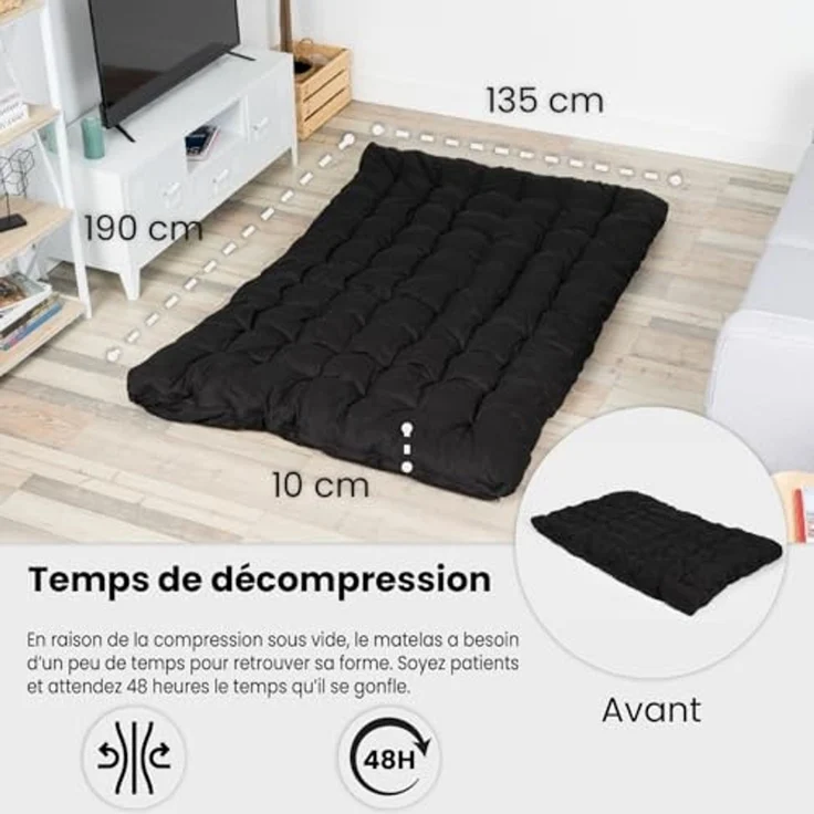 MEUBLE COSY Klappmatratze Futon Matratze Bodenmatratze Gepolsterte, 135 x 190 x 10 cm, Schwarz – Bild 5