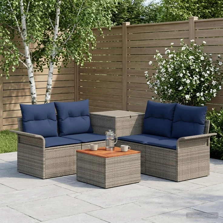 vidaXL Sofa Set 6 stk. 4-Sitzanzahl Grau und Marineblau 3447085 – Bild 1