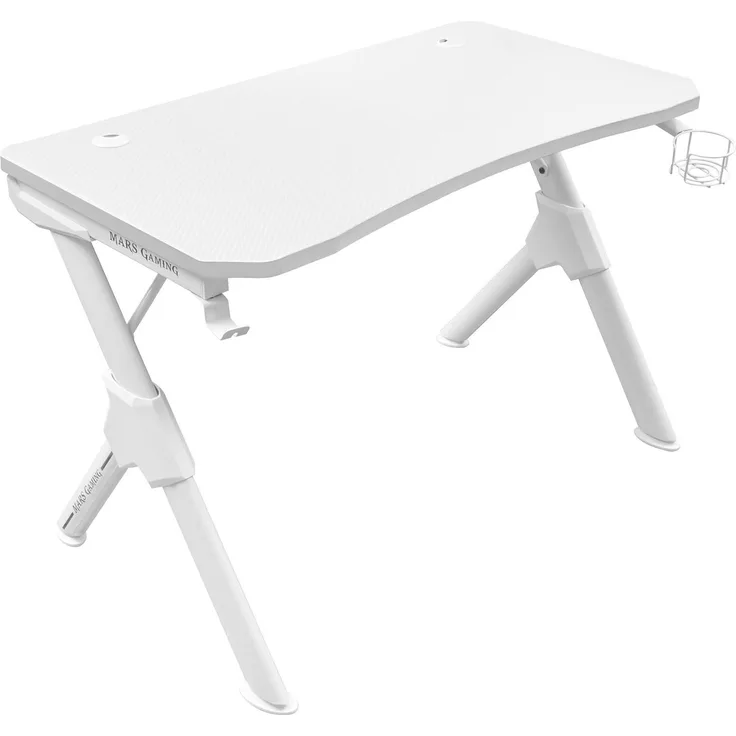 Mars Gaming MGDW, Ergonomischer Gaming-Tisch, Headset+Flaschenständer, 110x60 cm, Weiß