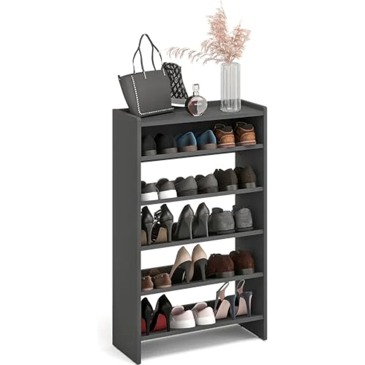 KOMTO Schuhregal Elexis 5 Schmal - Schuhablage Flur mit 5 Ebenen Offener Schuhschrank, Schuhschrank Schuh Organizer Platzsparend, 60 x 25 x 98 cm – Bild 2