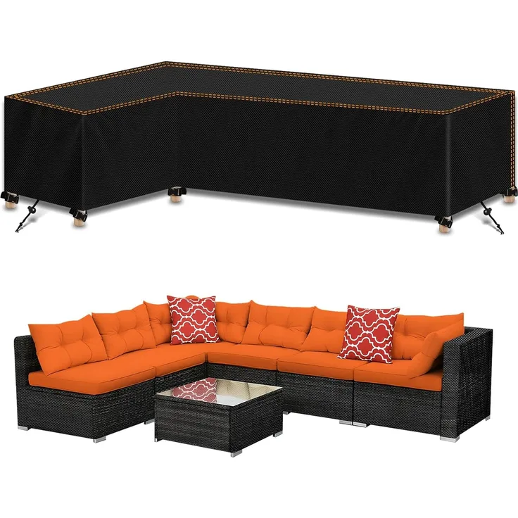 MUPAS L-Form Abdeckung Gartenmöbel Wasserdicht, Lounge Gartenmöbel Abdeckplane Winterfest Winddicht Sitzgruppe 420D Oxford Gewebe Schutzhülle Gartenmöbel für Lounge Ecksofa 270 x 210 x 85 cm