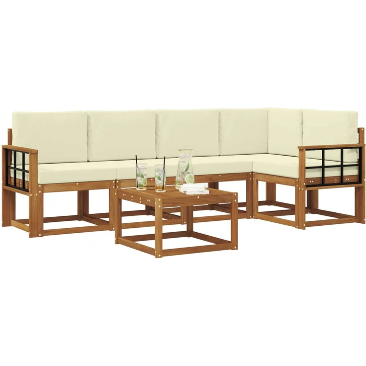 vidaXL Outdoor-Sofagarnitur mit Kissen 6 pcs Natur und Creme 3366438 – Bild 3