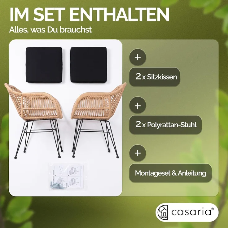 CASARIA® Korbsessel Gartenstühle 2er Set Bali Polyrattan – Bild 6