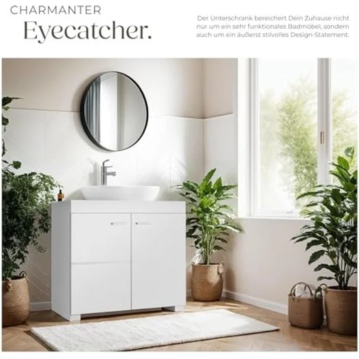 tectake Waschbeckenunterschrank Badezimmerschrank Idris, 2 Fächer, Belastbarkeit 35 kg (60 x 35 x 56 cm) 2 geräumige Fächer – Bild 5